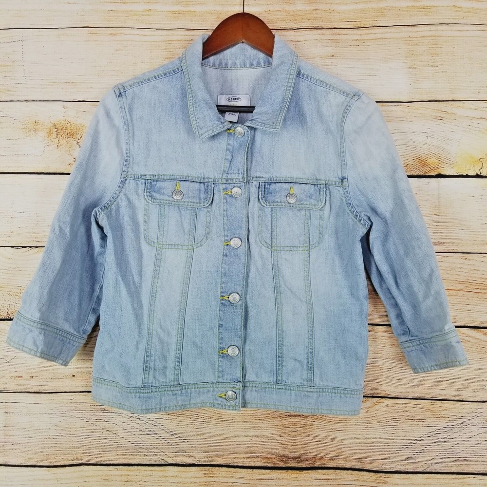 Old Navy Youth Gils Sz L Light Blue Denim Jean Jacket Tomboy Trucker Crop Button